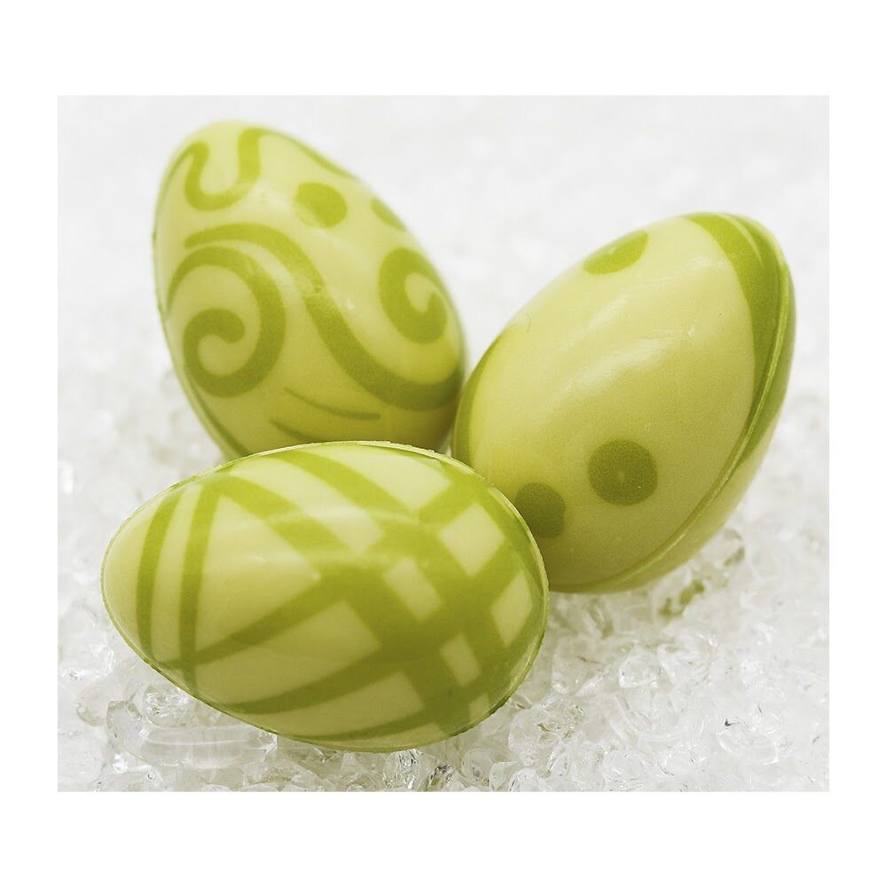 X96PCS CHOCOLATE DECORATIONS EGGS WHITE CHOCO. GREEN/GREEN