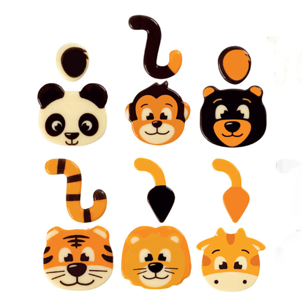 X36SETS ASSORTMENT JUNGLE ANIMALS HEAD AND TALE D.4CM CHOC.