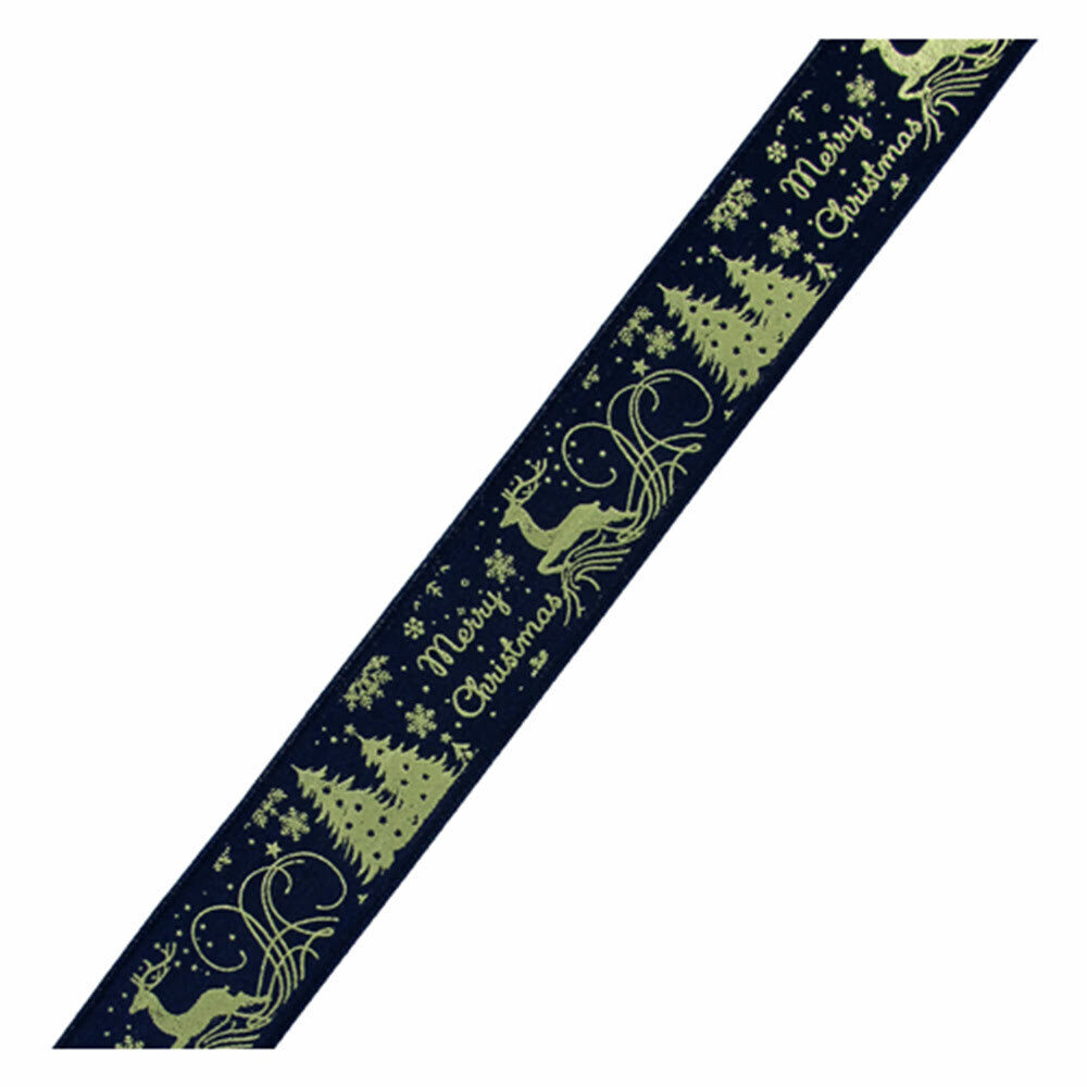 X1PC RIBBON BLUE MERRY CHRISTMASS GOLD 25MM