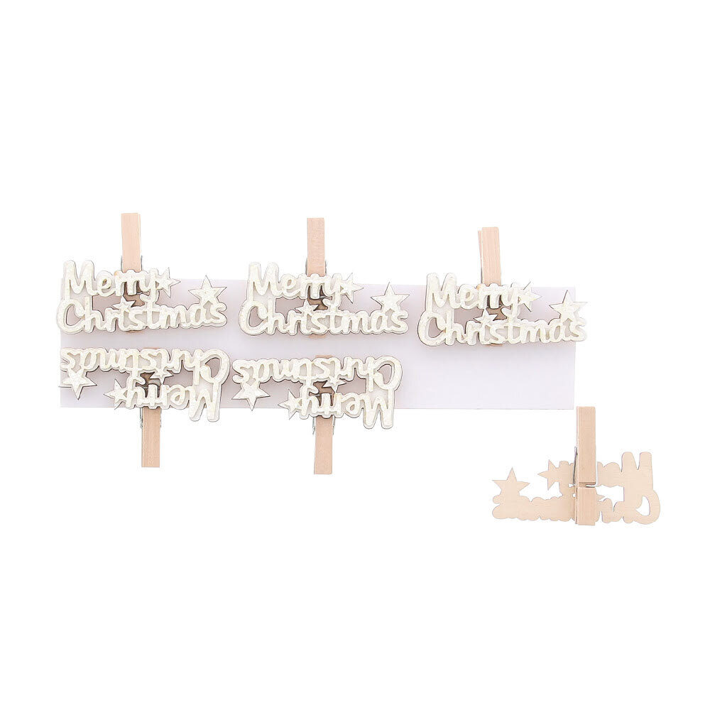 X6PCS PEG WHITE MERRY CHRISTMAS