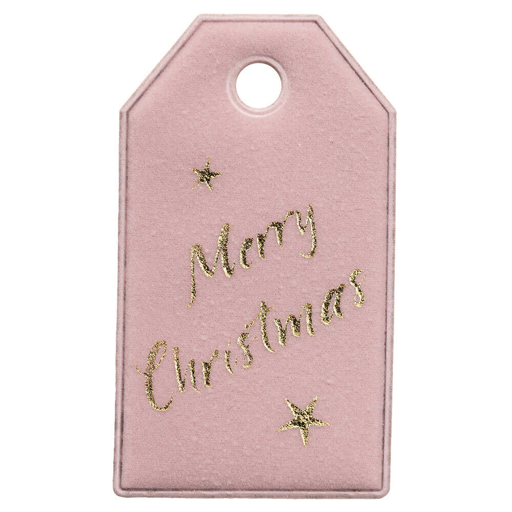 X14PC PENDENTIF VELVET MERRY CHRISTMAS  VIEUX ROSE