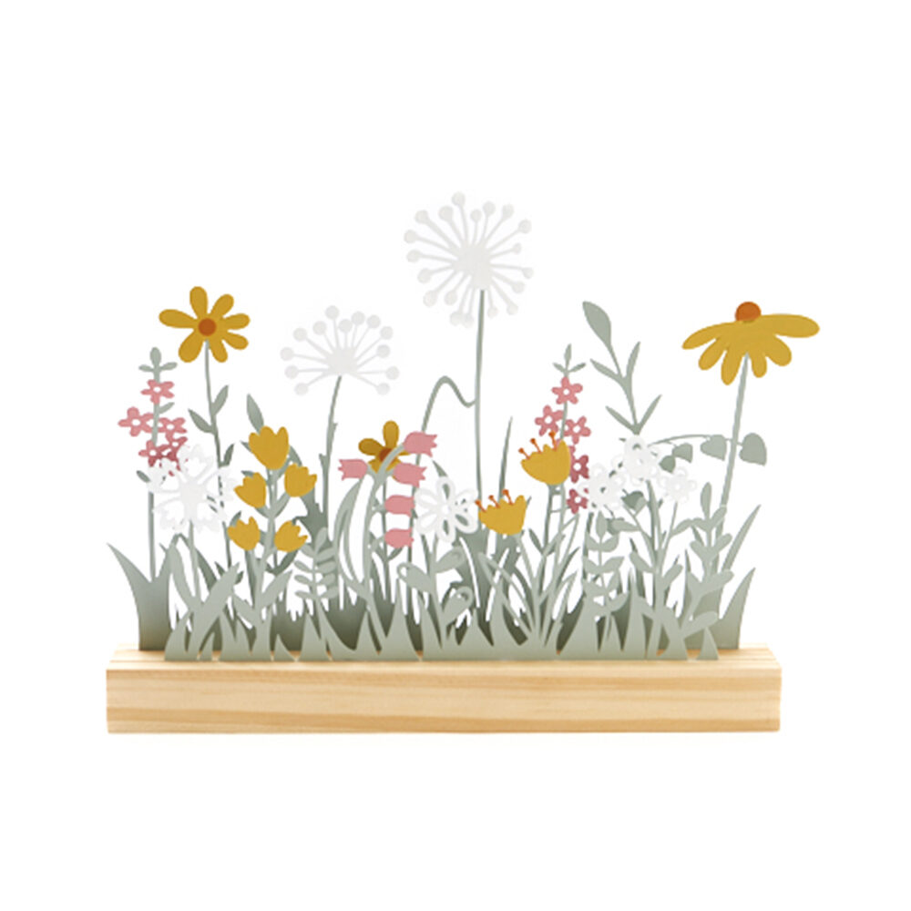 X1PC FLEURS DE DECO SUR BOIS METAL 30X30XH24CM