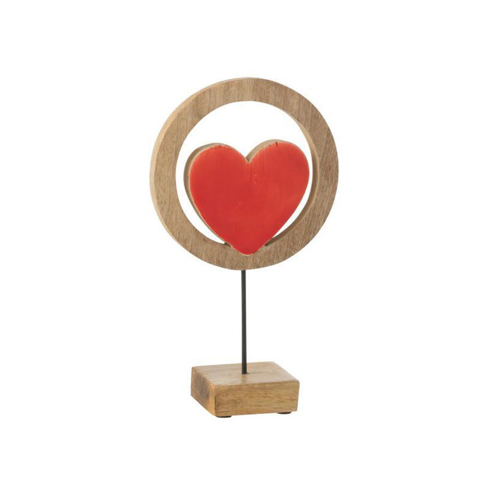 X1PC COEUR EN CERCLE A PIED ROUGE BOIS 27X15X7CM