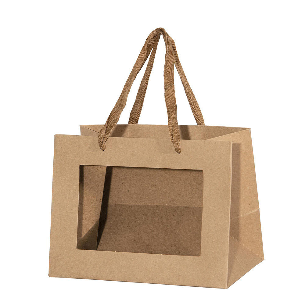 X10PCS BAG WITH WINDOW KRAFT 20X16X30CM