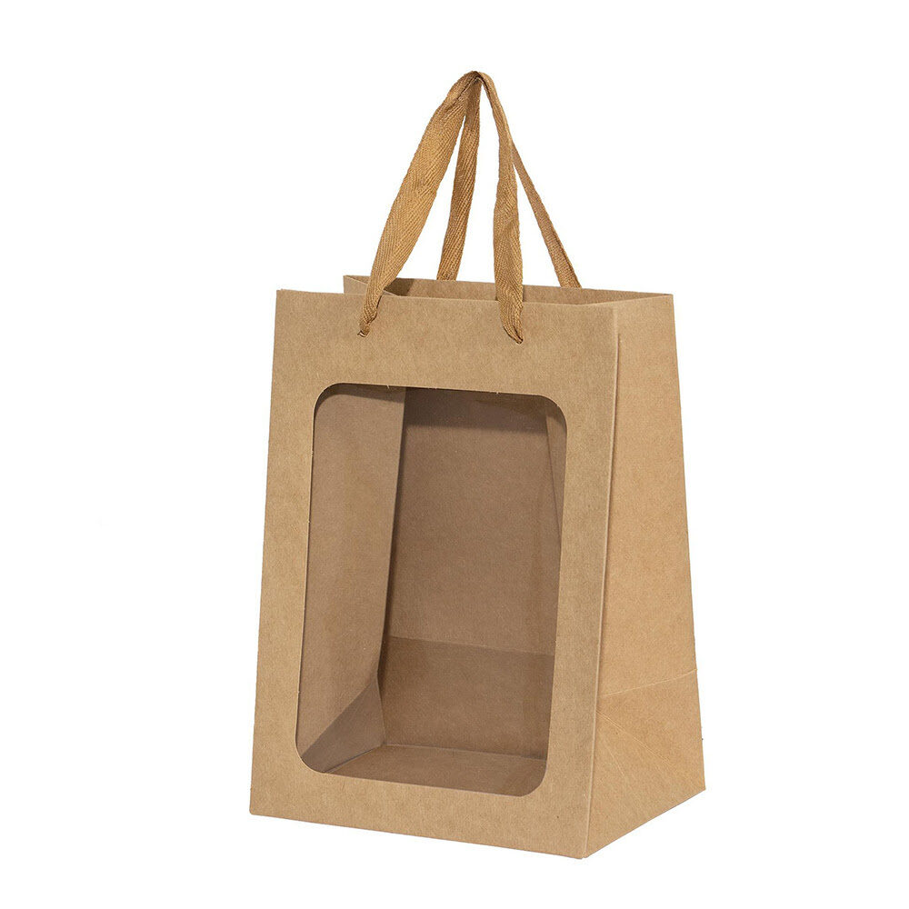 X10PCS BAG WITH WINDOW KRAFT 18X13X25CM