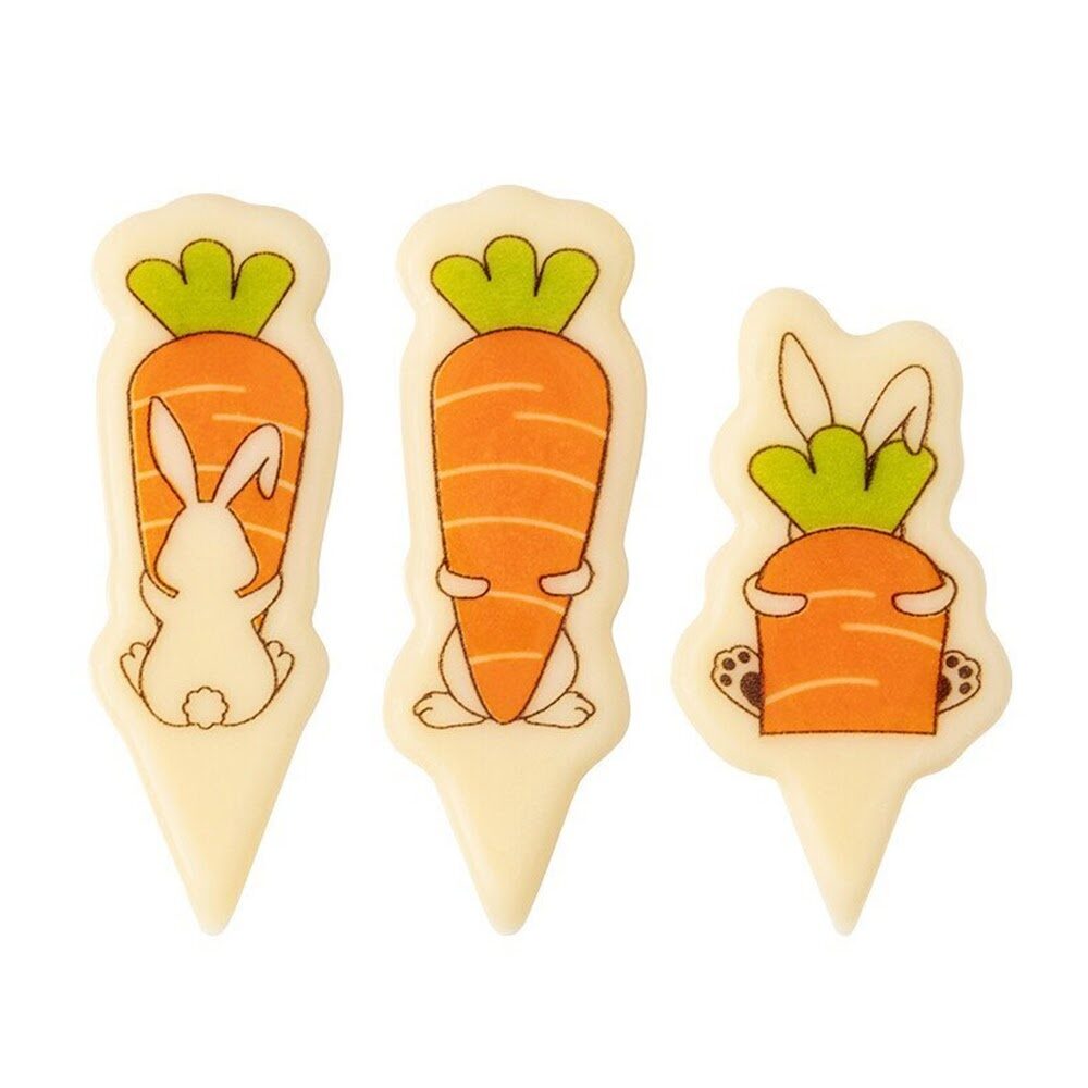 X120PC ASS. BUNNY WITH CARROT L.2,7X5,1CM WHITE CHOC 2000680