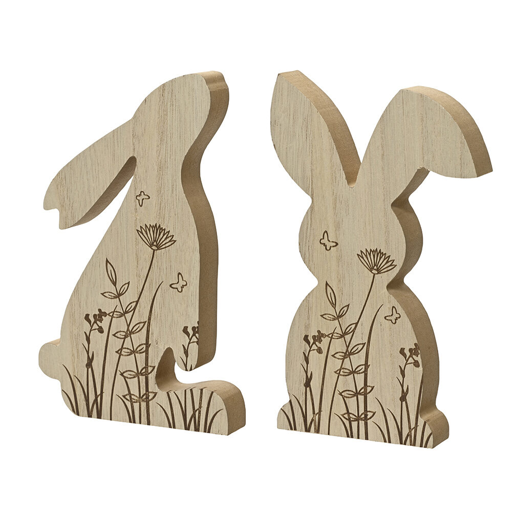 X1PC RABBIT IN WOOD WITH FLORAL PRINT